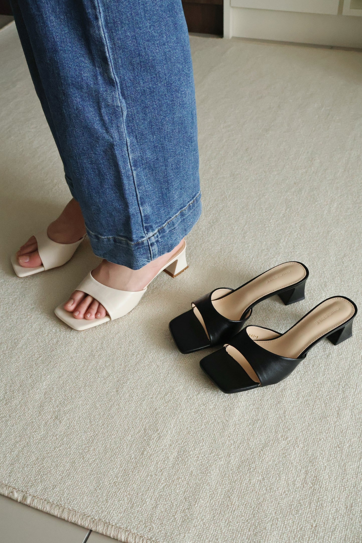 Rose Slip On Middle Heels (Cream White)