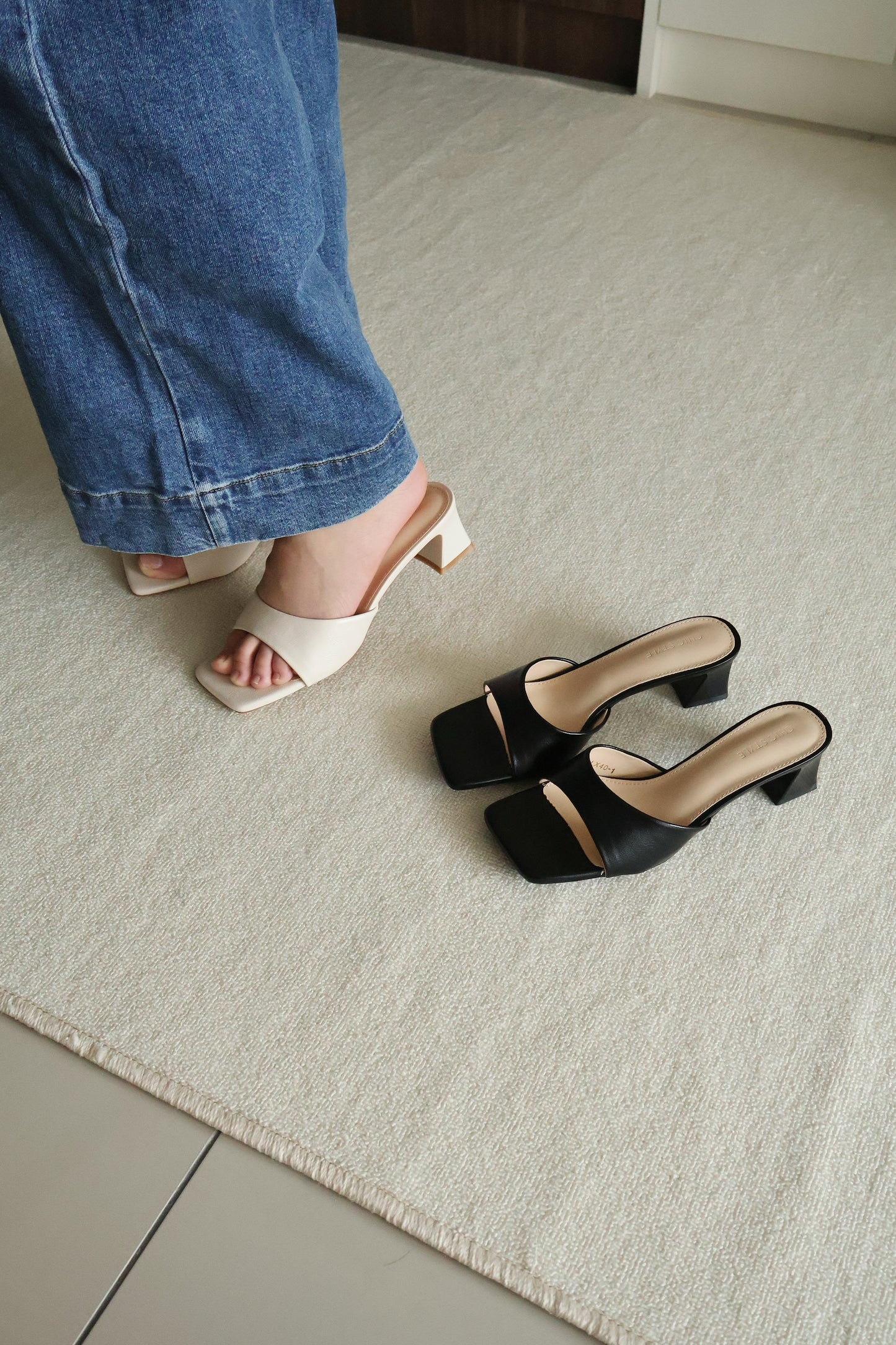 Rose Slip On Middle Heels (Cream White)