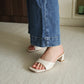 Rose Slip On Middle Heels (Cream White)