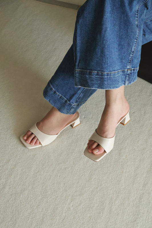 Rose Slip On Middle Heels (Cream White)