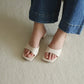 Rose Slip On Middle Heels (Cream White)