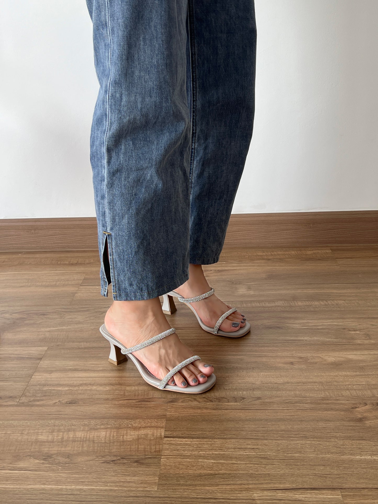 Klarra Rhinestone Strappy Heels (Grey)