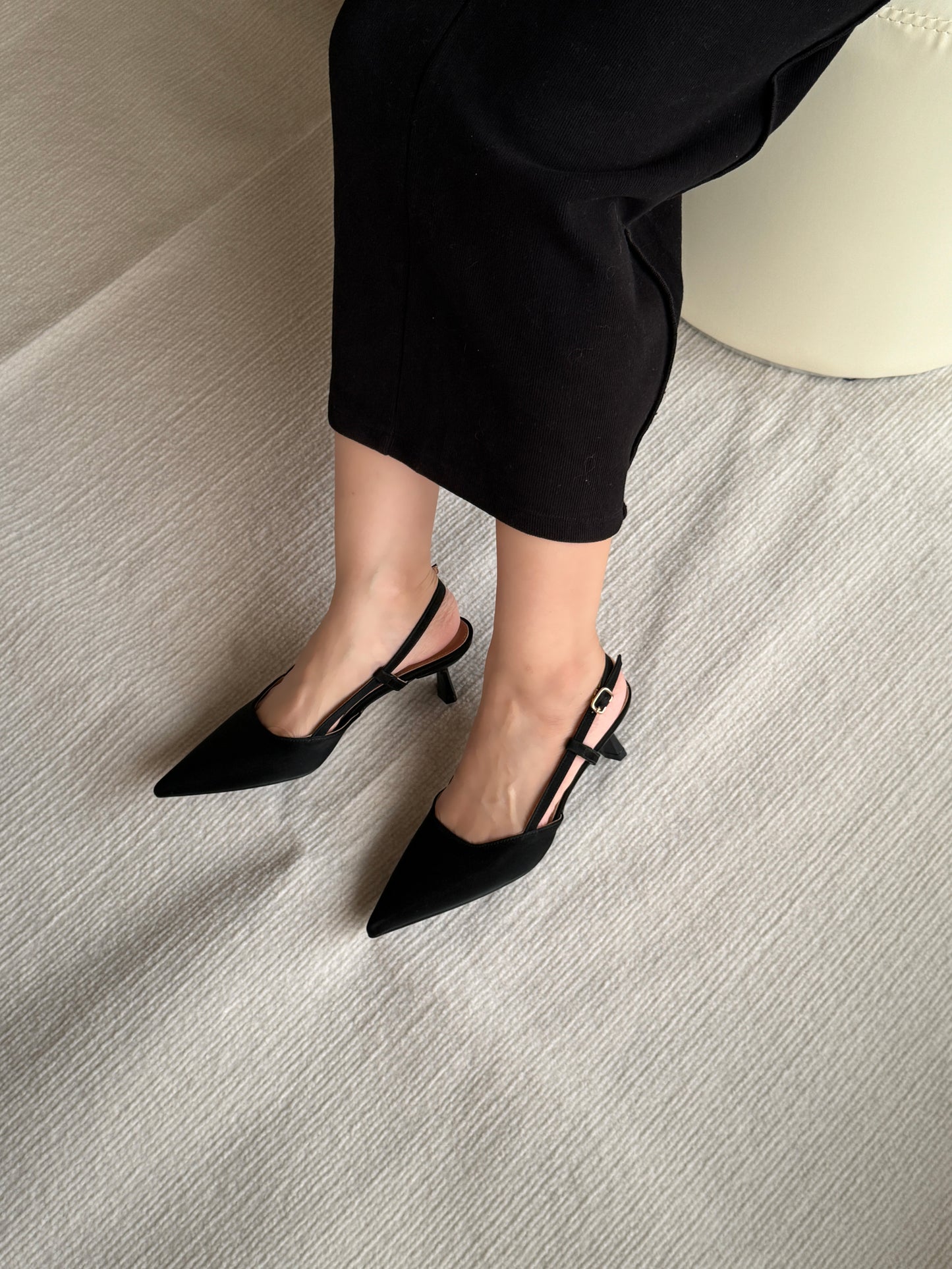 Nerissa Pointed Slingback Heels (Black)