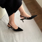 Nerissa Pointed Slingback Heels (Black)