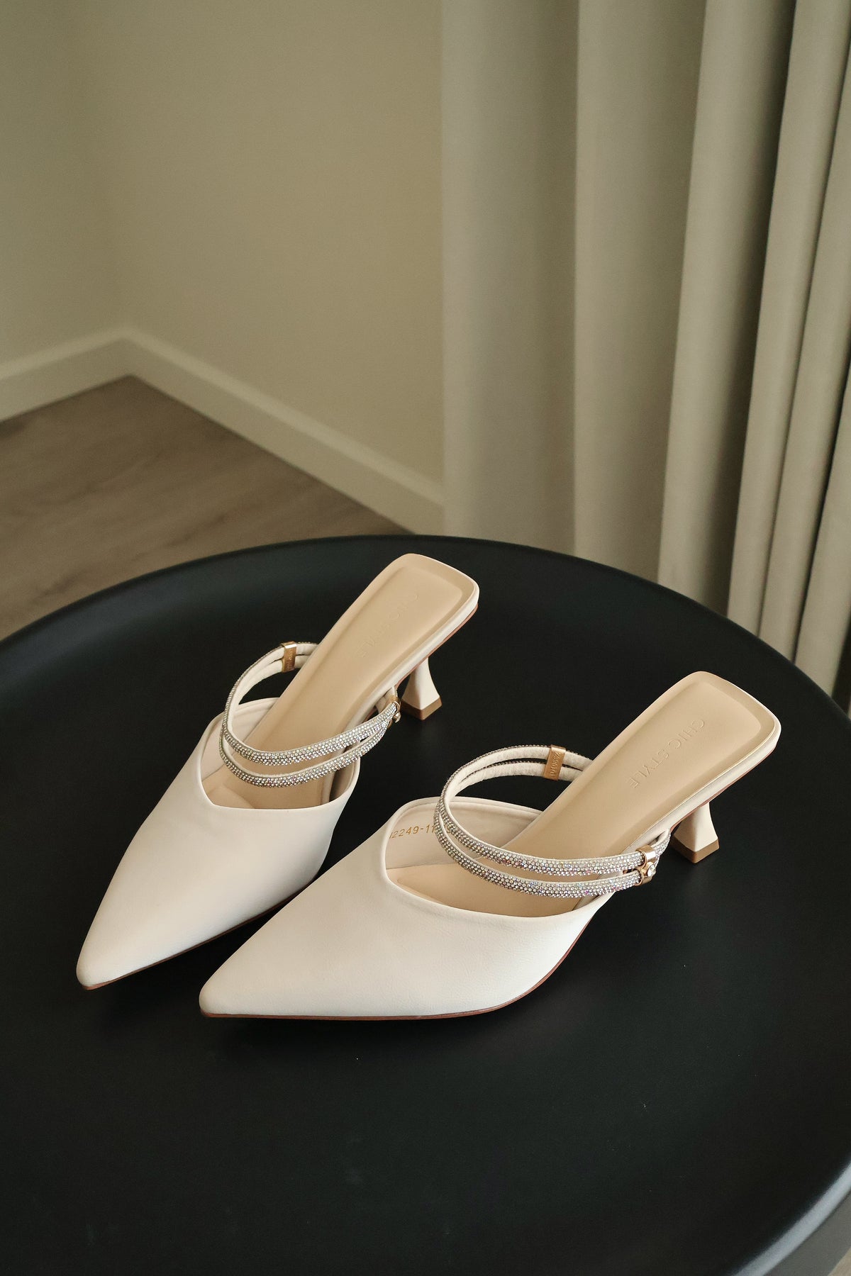 Clarisse Rhinestone Pointed Heels (Cream White)