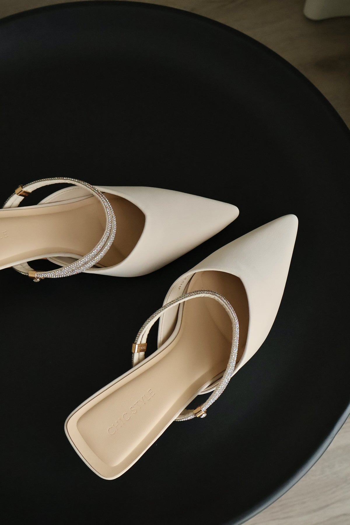 Clarisse Rhinestone Pointed Heels (Cream White)