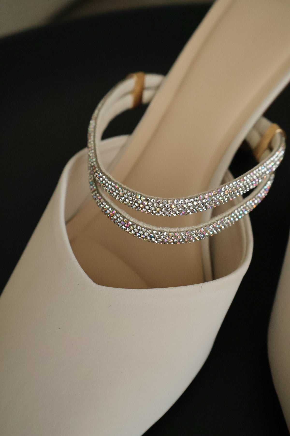 Clarisse Rhinestone Pointed Heels (Cream White)