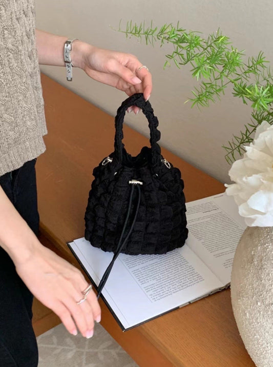 Maelynn Pillow Quilted Bucket Bag (Black)