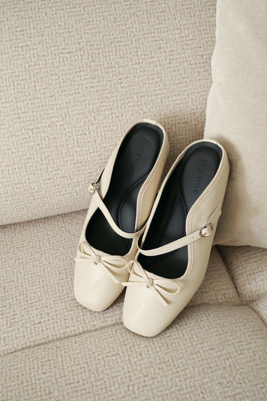 Makayla Bow Slip On Mules (Cream White)