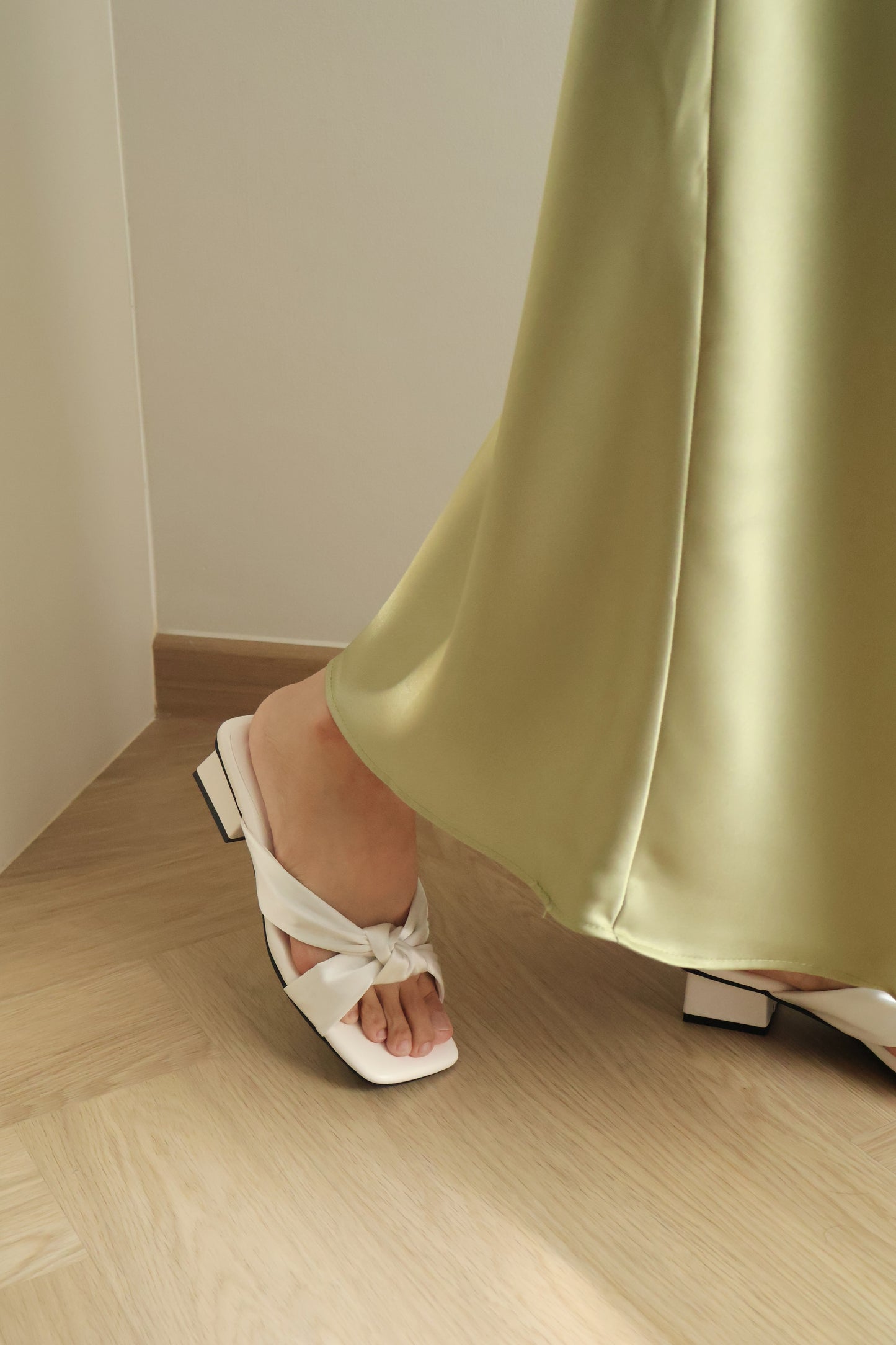 Esme Satin Twist Knot Heels (Cream White)