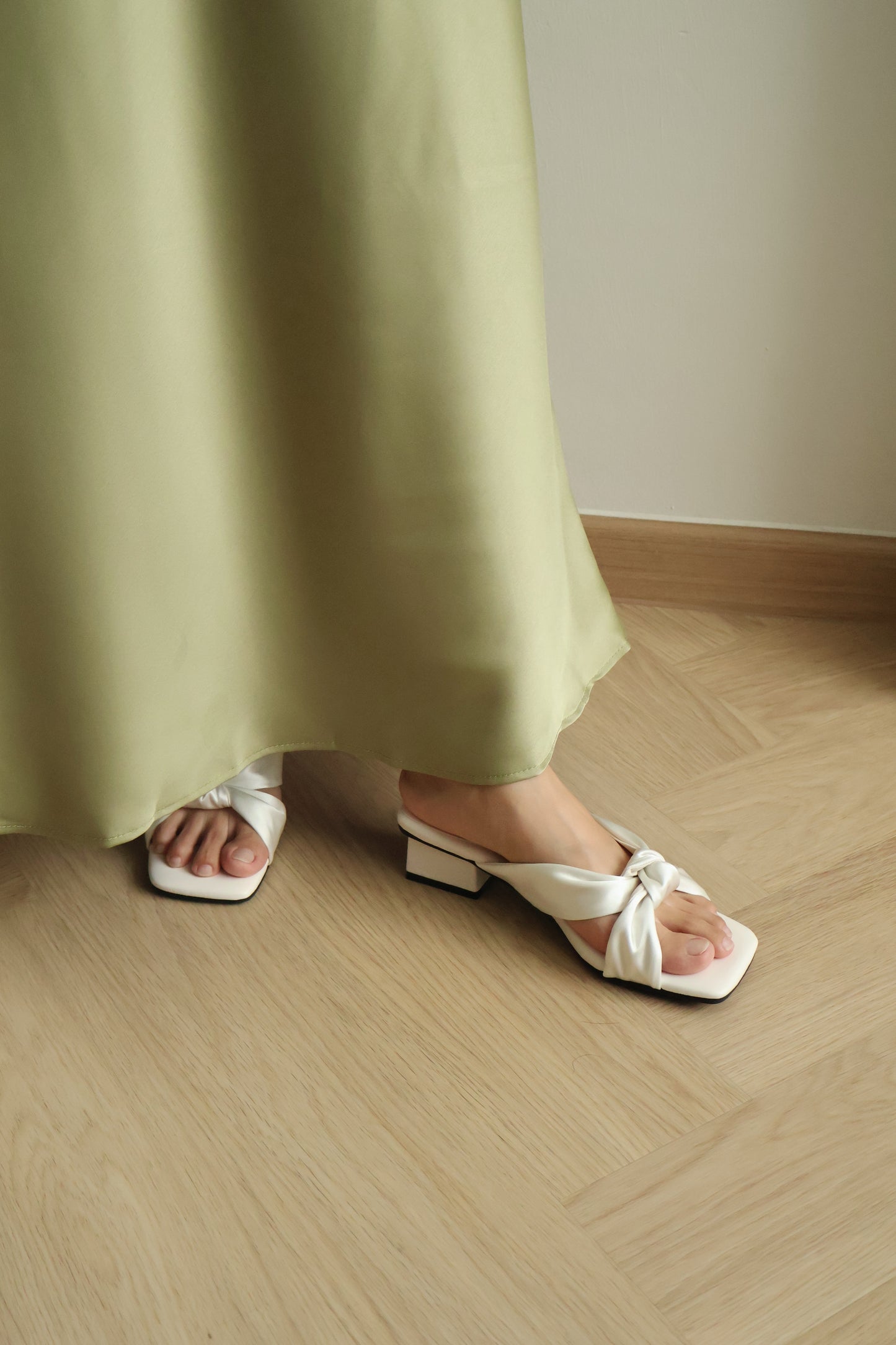 Esme Satin Twist Knot Heels (Cream White)