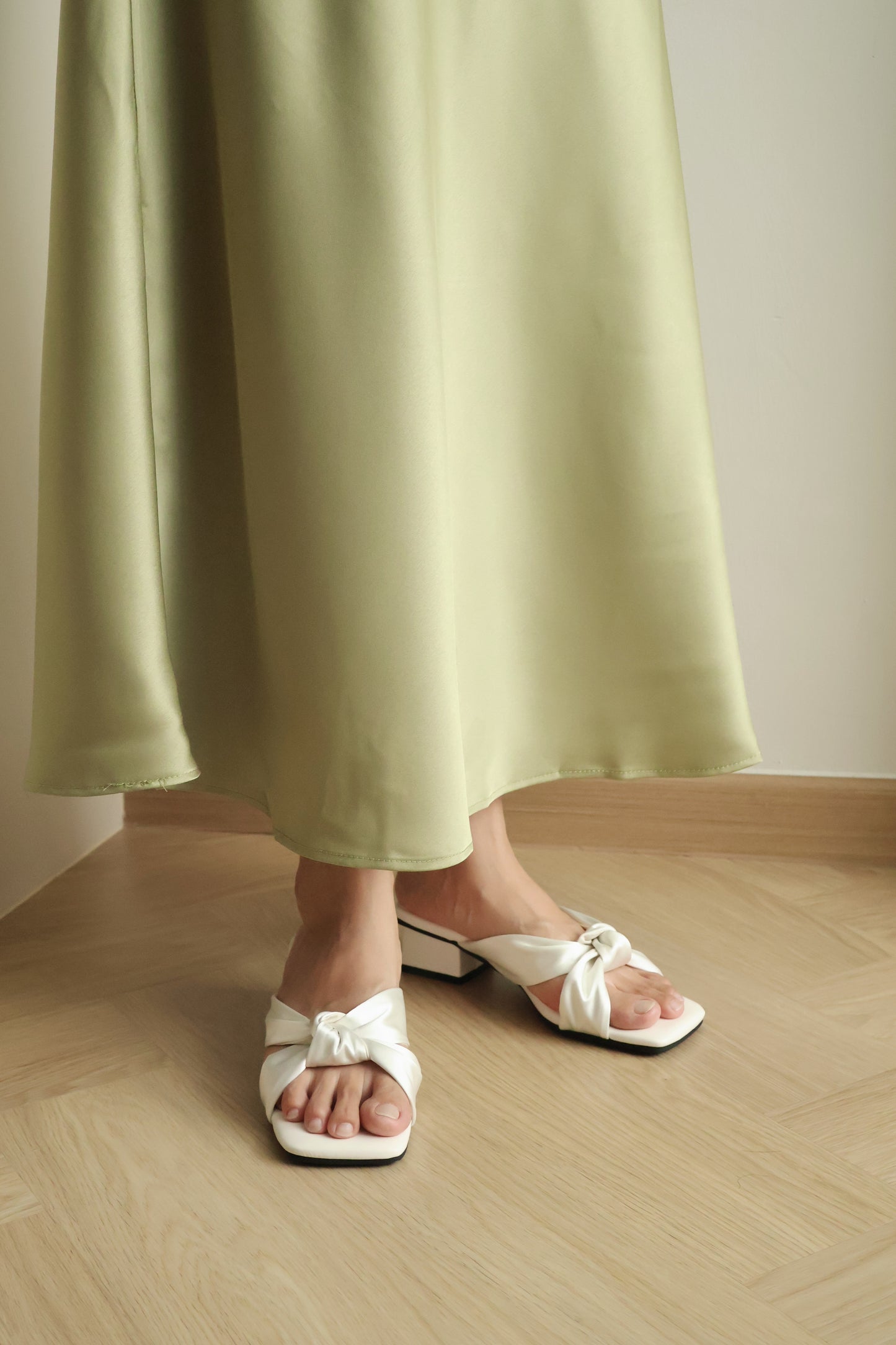 Esme Satin Twist Knot Heels (Cream White)