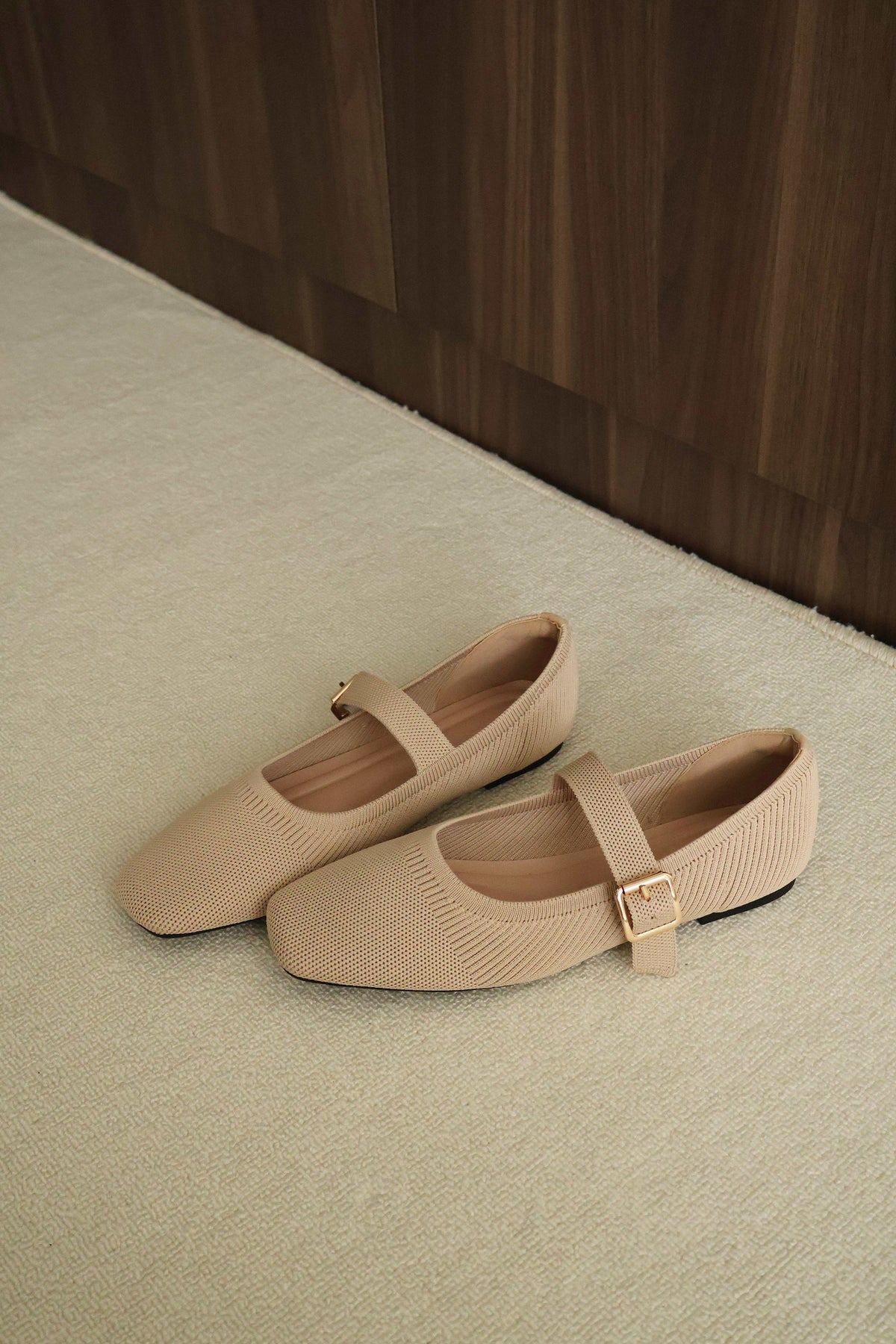 Tebby Knit Mary Jane Flats (Beige)