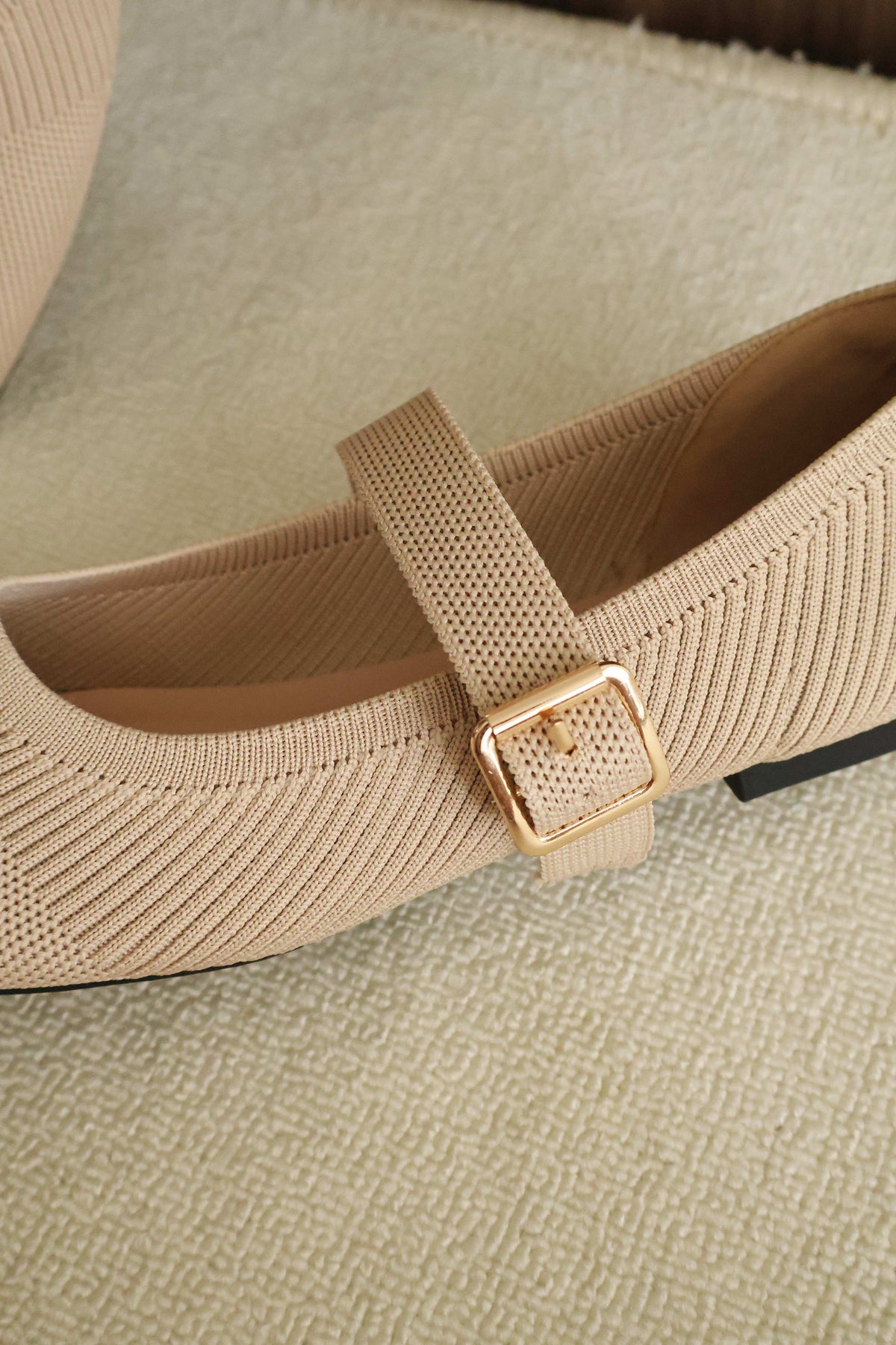 Tebby Knit Mary Jane Flats (Beige)