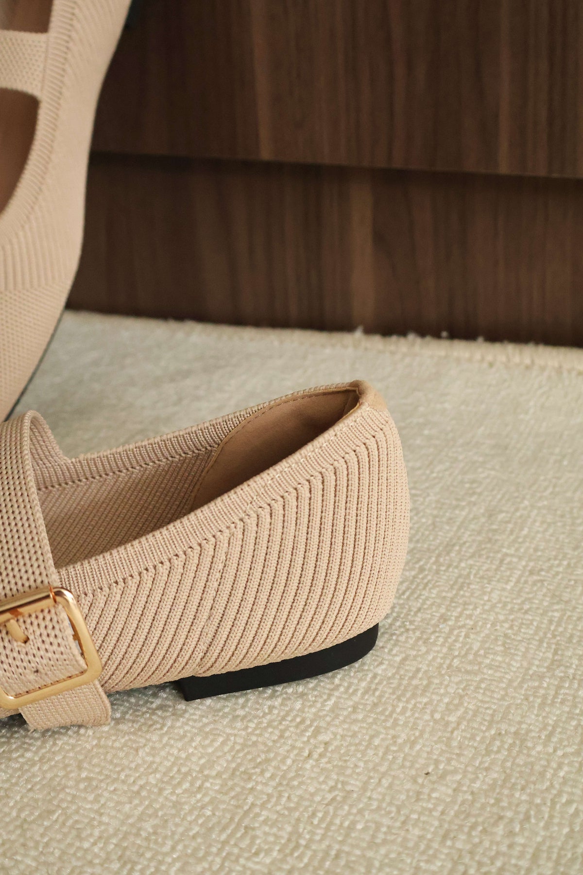 Tebby Knit Mary Jane Flats (Beige)