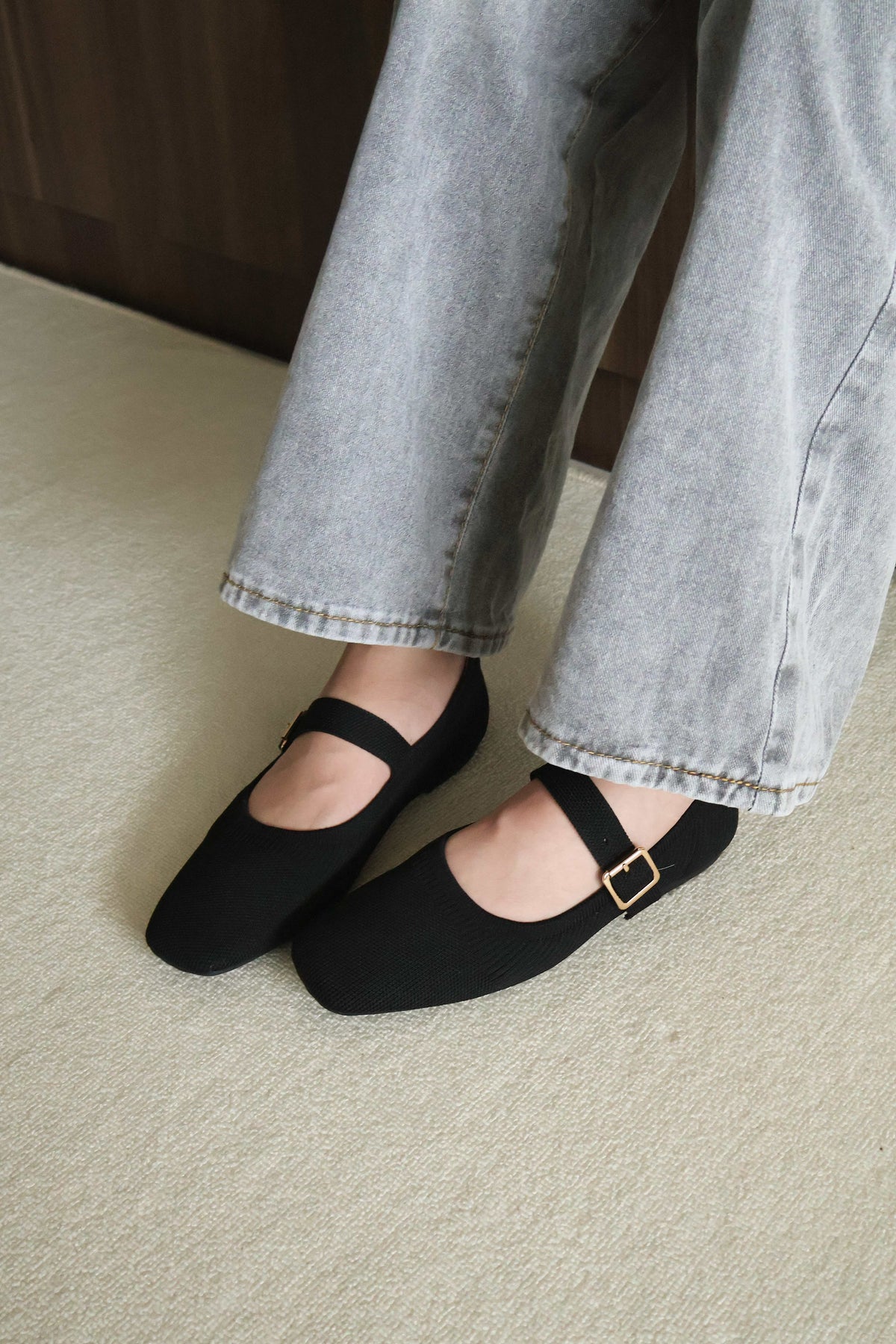 Tebby Knit Mary Jane Flats (Black)