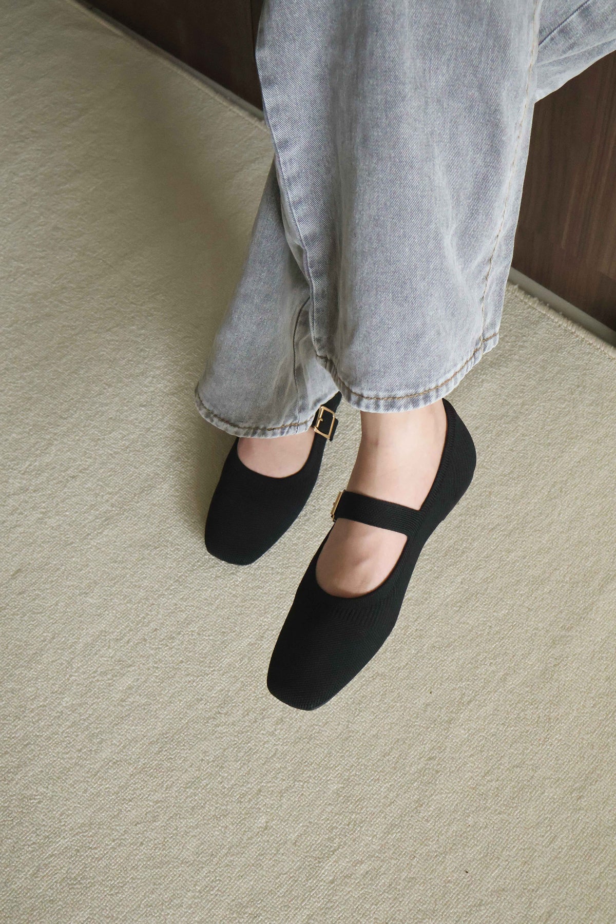Tebby Knit Mary Jane Flats (Black)