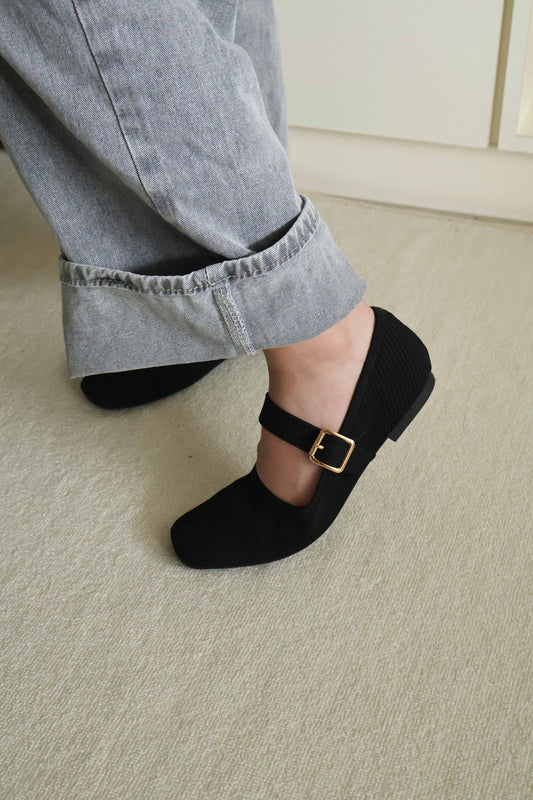 Tebby Knit Mary Jane Flats (Black)