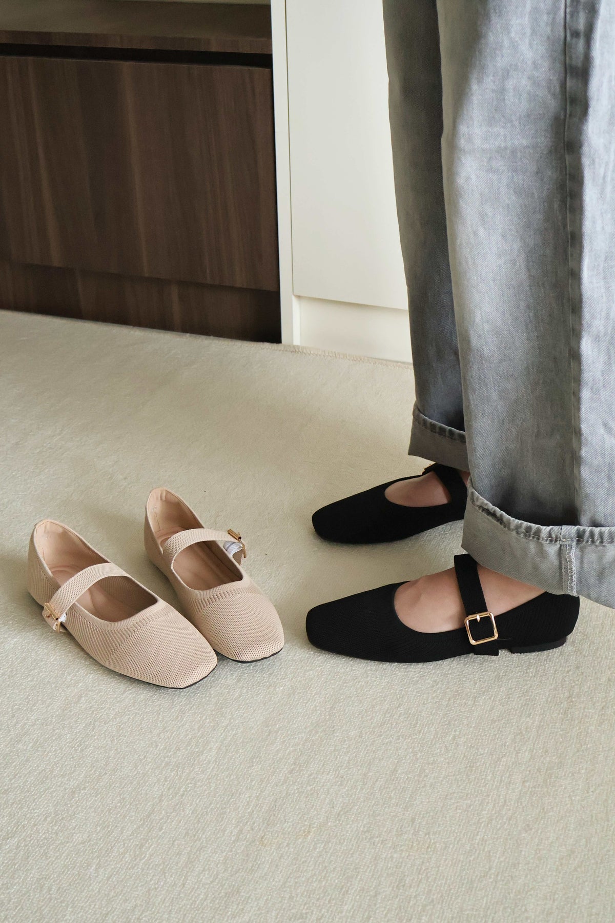 Tebby Knit Mary Jane Flats (Black)