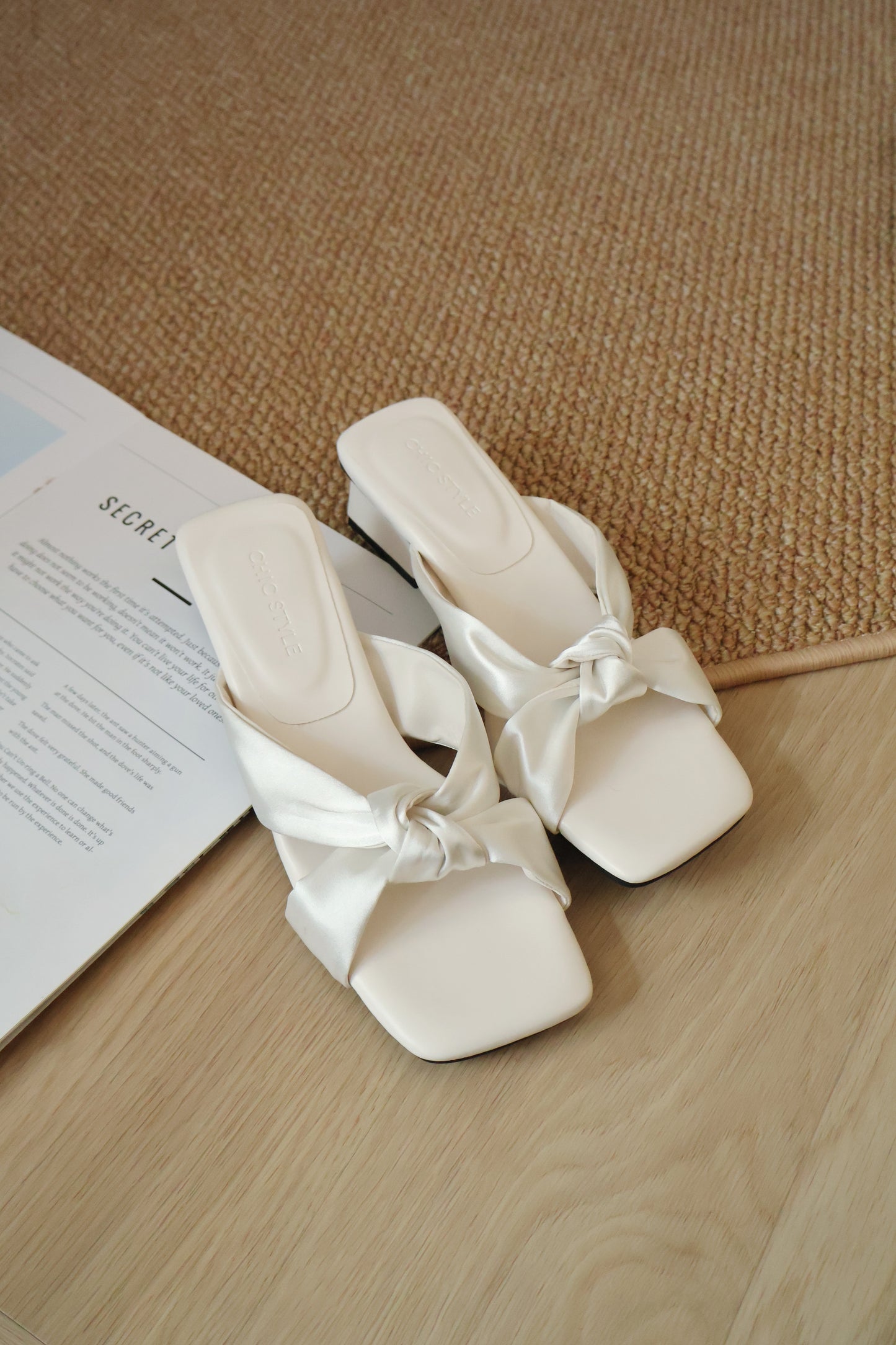 Esme Satin Twist Knot Heels (Cream White)
