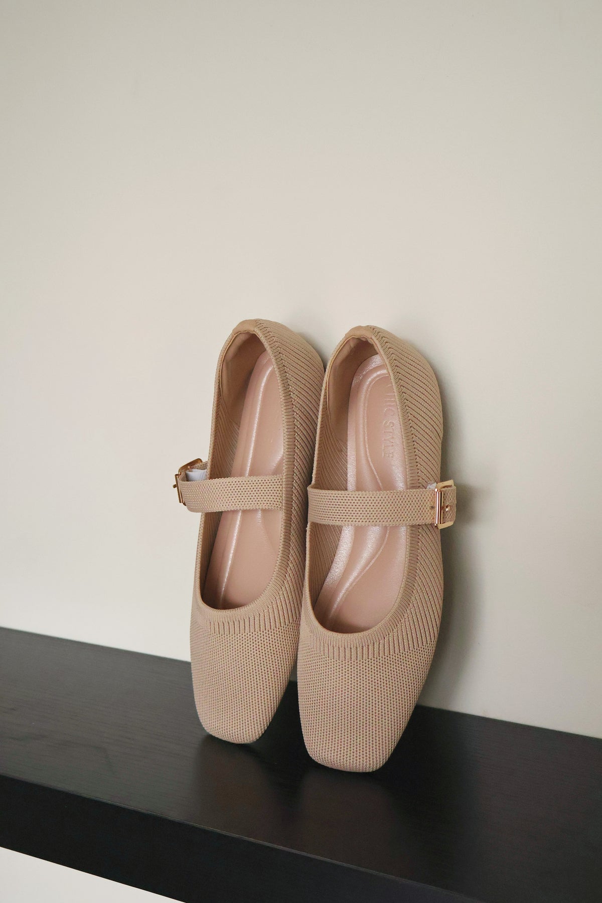 Tebby Knit Mary Jane Flats (Beige)