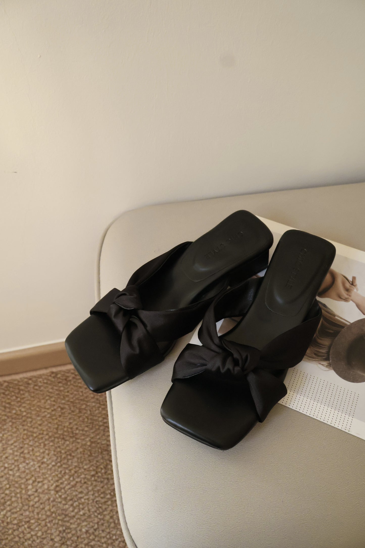 Esme Satin Twist Knot Heels (Black)