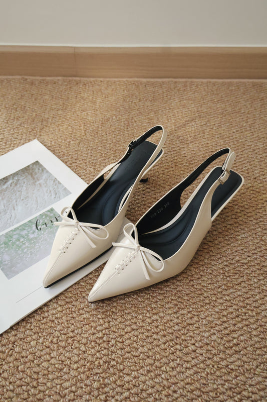 Elyn Stitchy Bow Heels (Cream White)