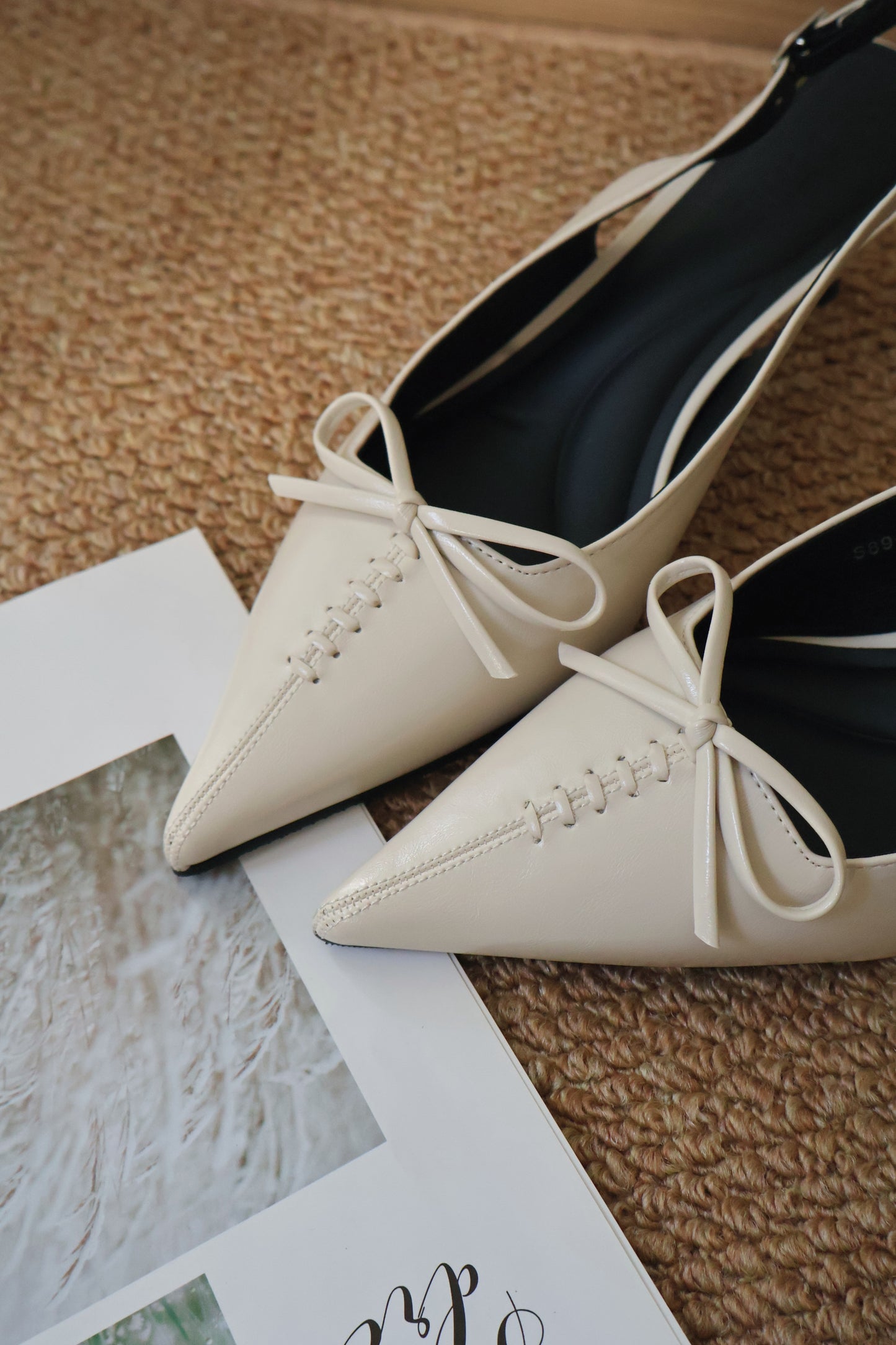 Elyn Stitchy Bow Heels (Cream White)
