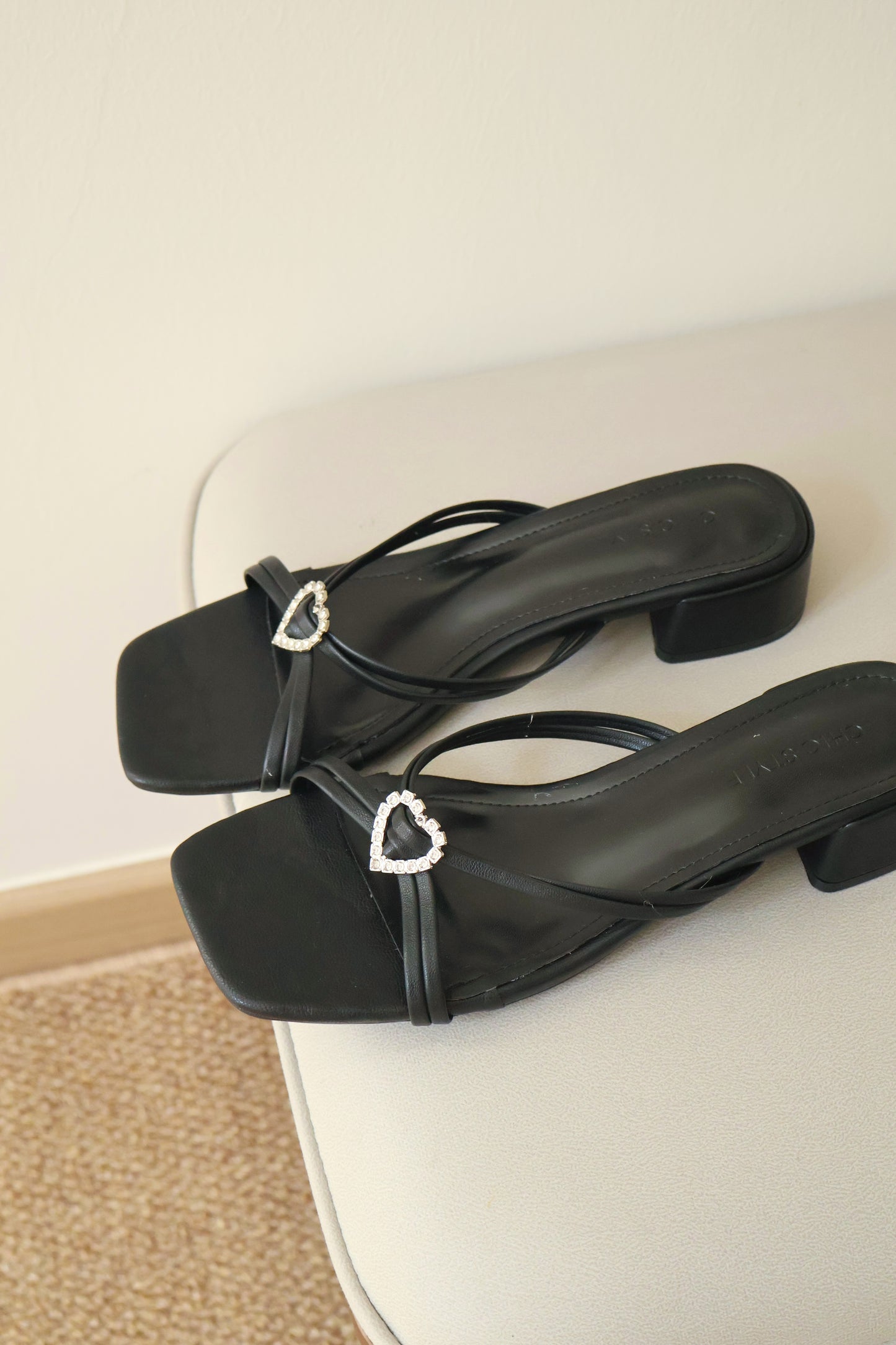 Mika Heartshape Rhinestone Heels (Black)