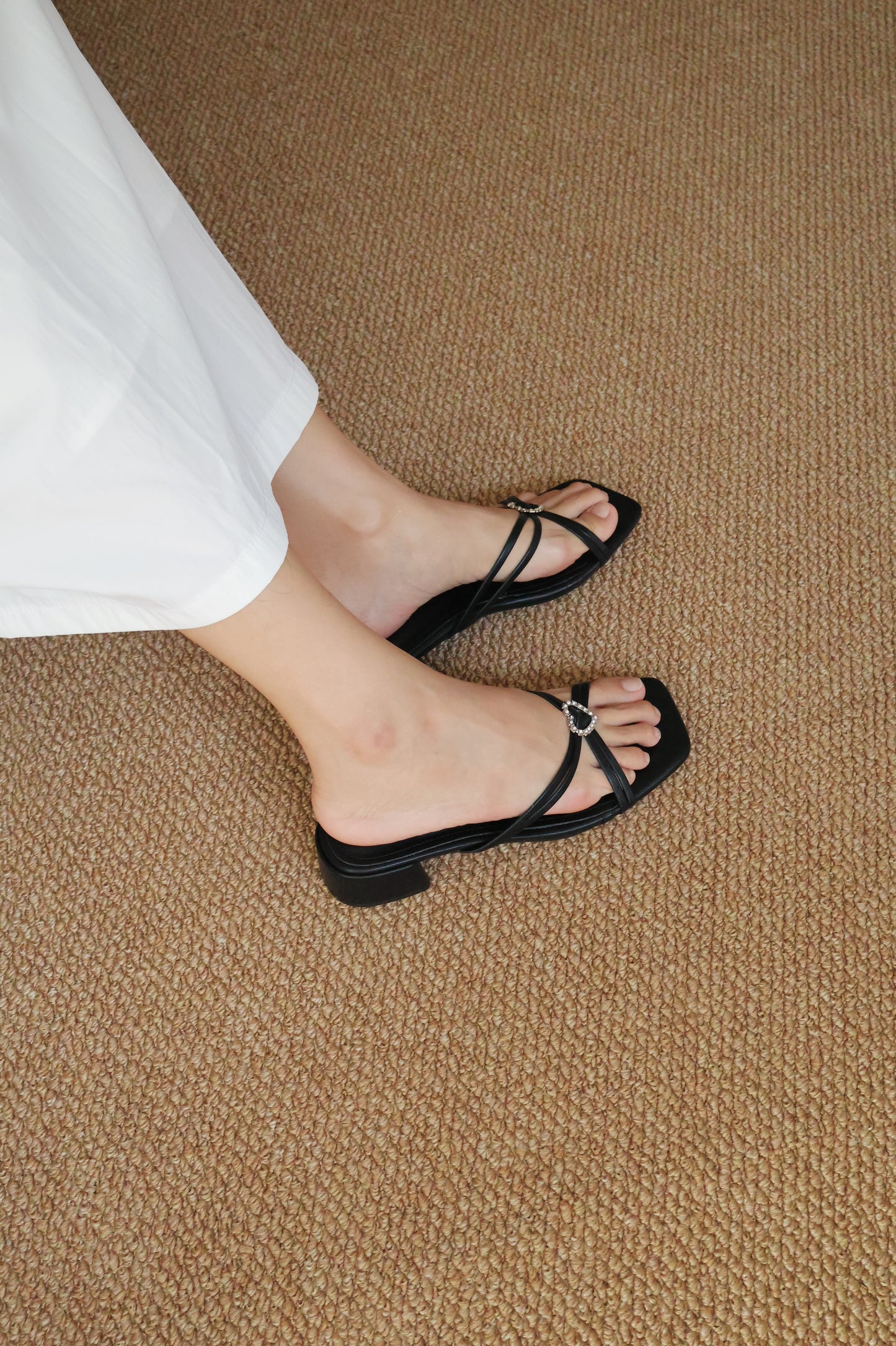 Mika Heartshape Rhinestone Heels (Black)