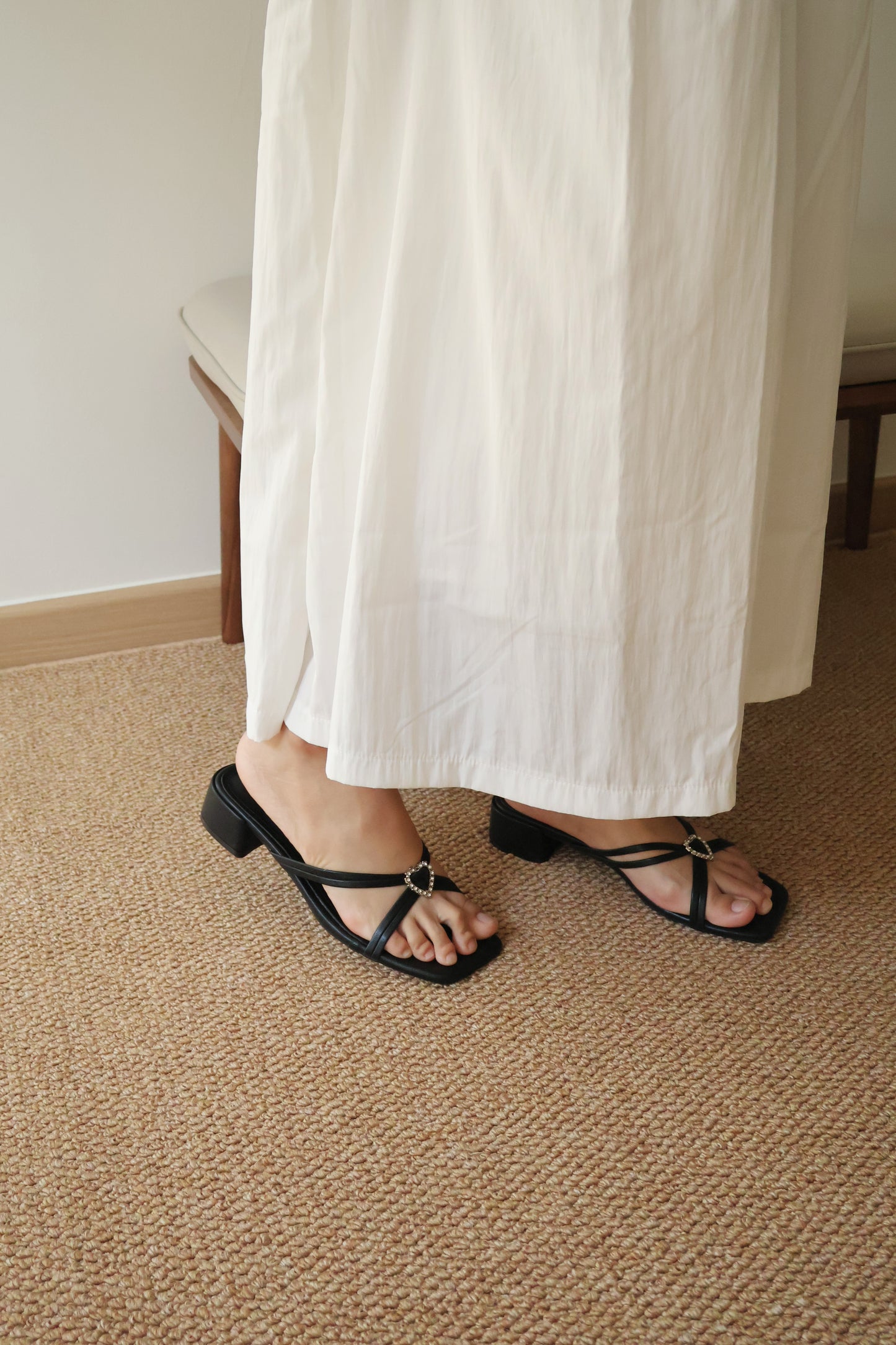 Mika Heartshape Rhinestone Heels (Black)