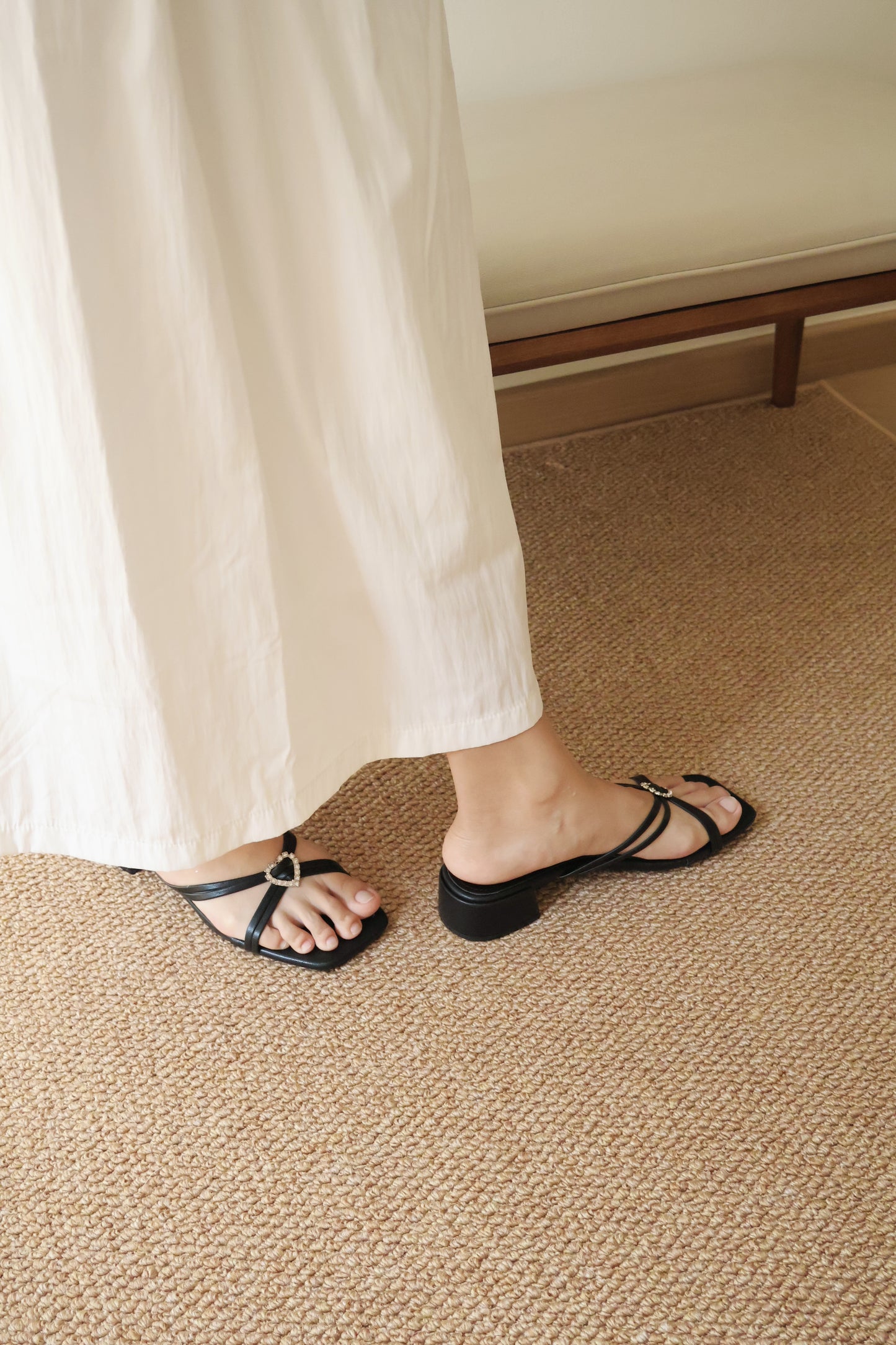 Mika Heartshape Rhinestone Heels (Black)