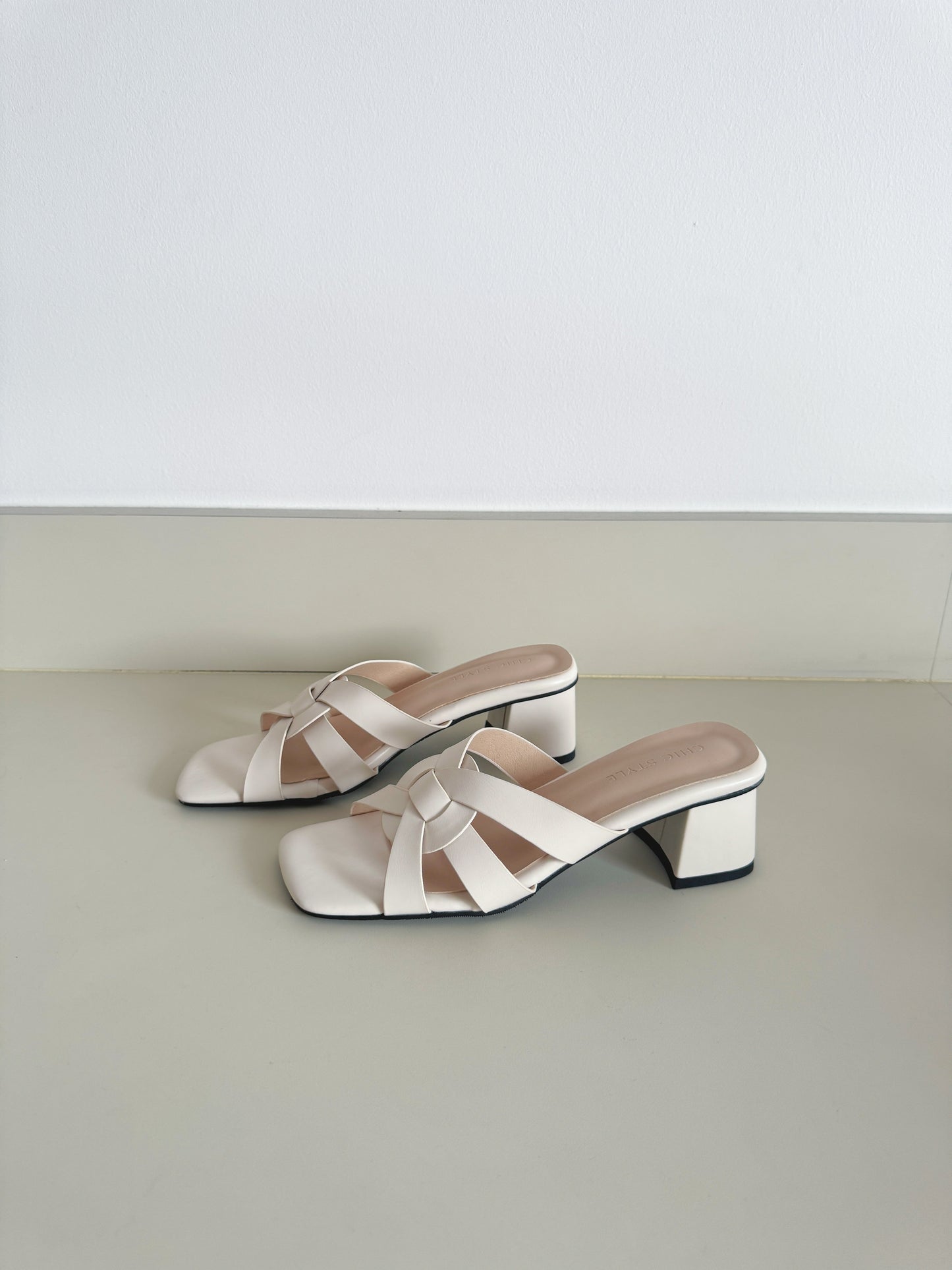 Danna Interlocking Block Heels (Cream White)