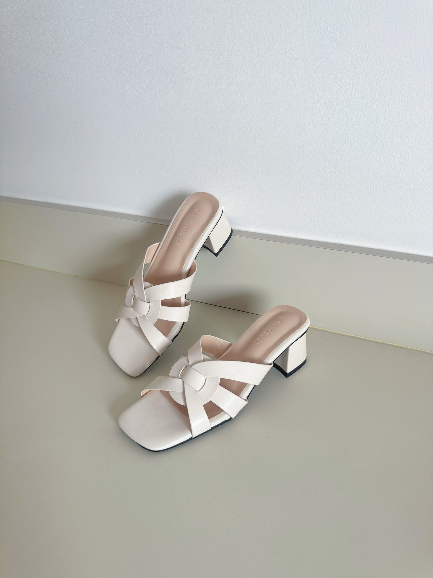 Danna Interlocking Block Heels (Cream White)