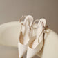 Zyra Pointy Slingback Heels (Cream White / 40)