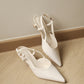 Zyra Pointy Slingback Heels (Cream White / 40)