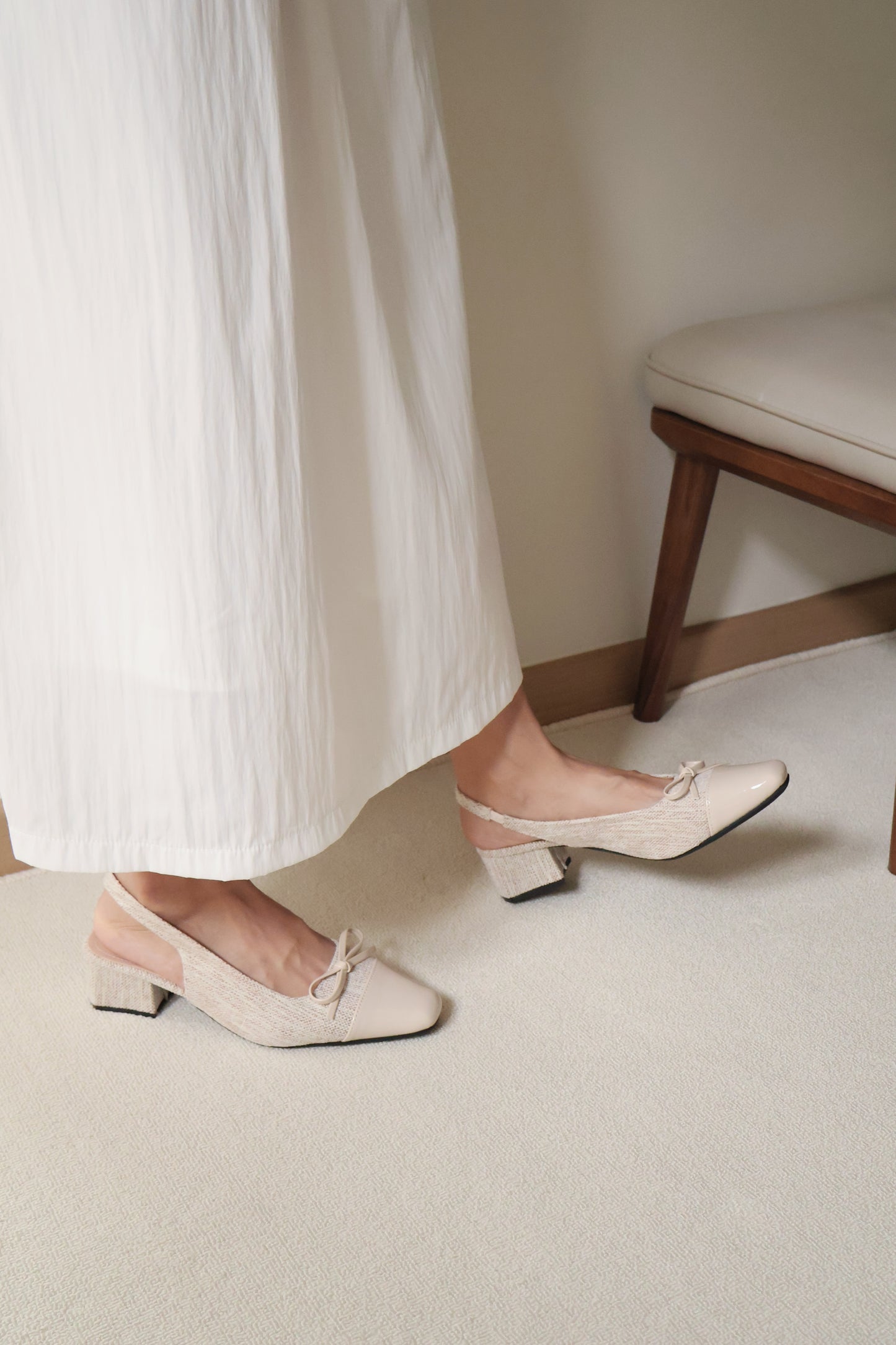 Elleria Bow Tweed Heels (Cream)