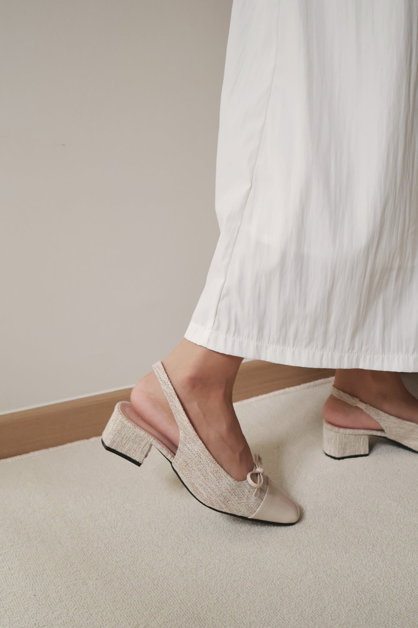 Elleria Bow Tweed Heels (Cream)