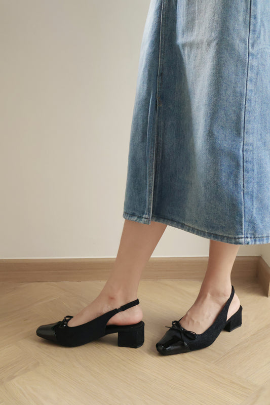 Elleria Bow Tweed Heels (Black)