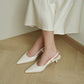 Zyra Pointy Slingback Heels (Cream White / 40)