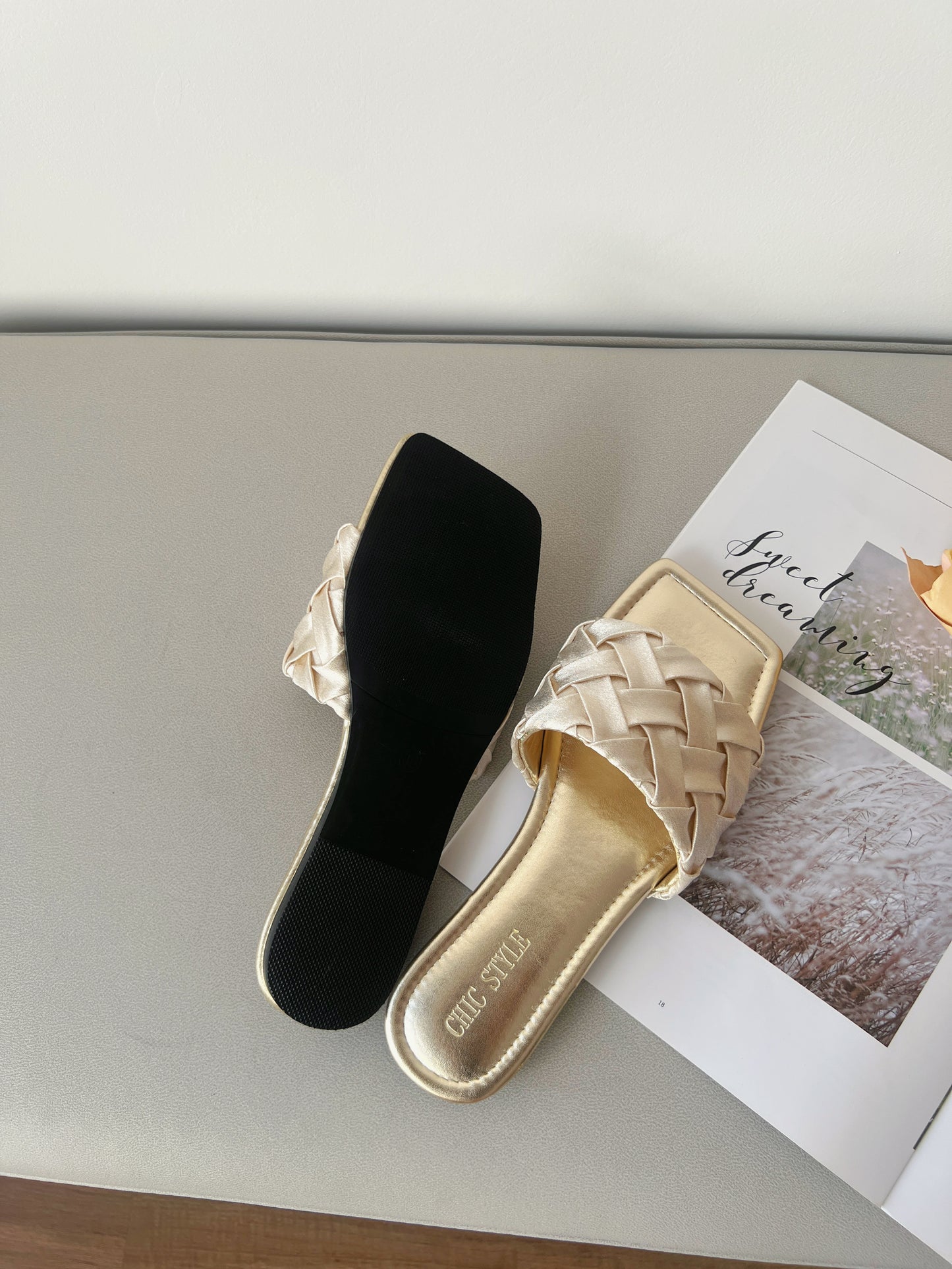 Jen Elegant Woven Flat Sandals (Rose Gold)