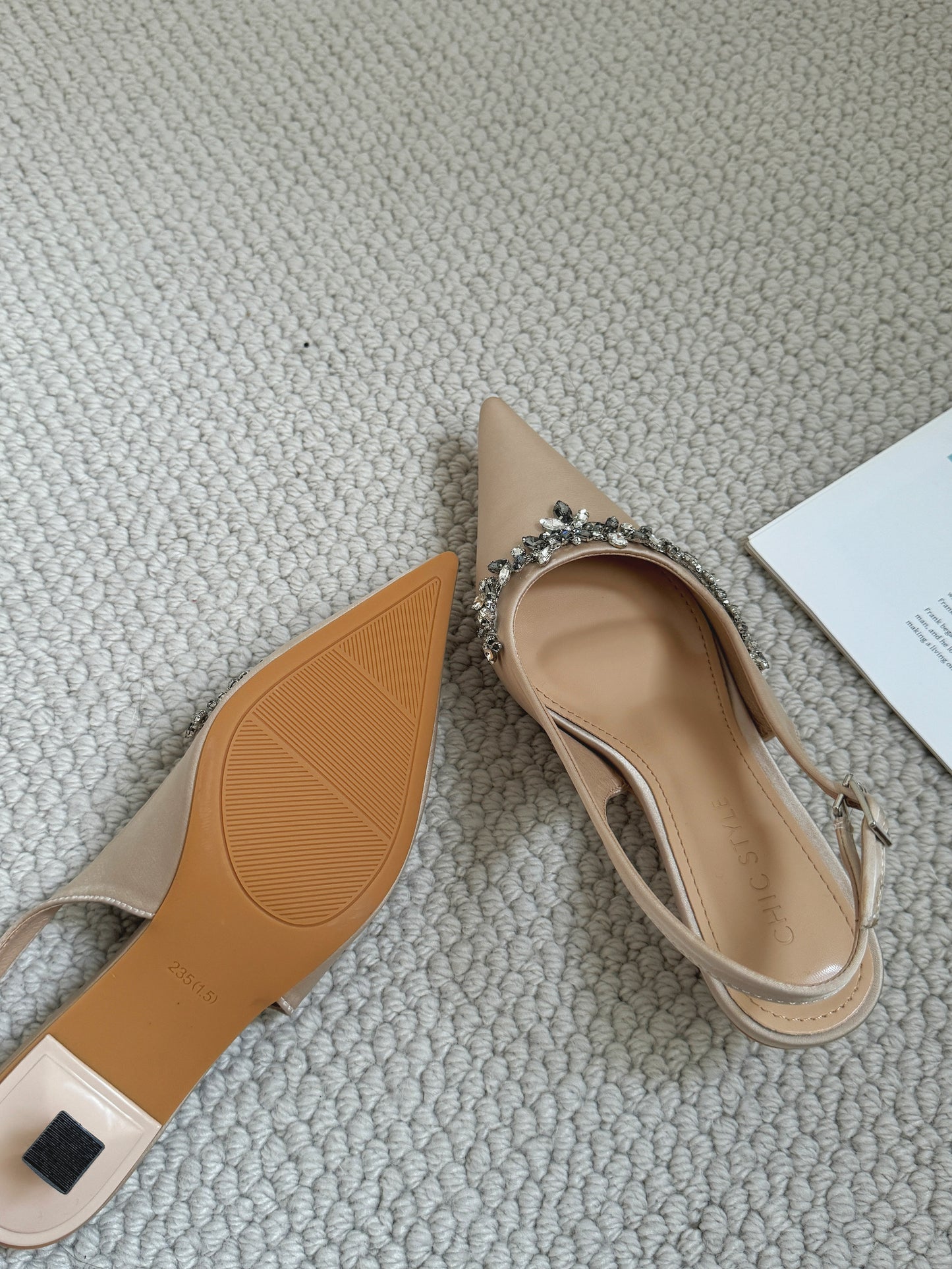 Gloria Rhinestone Pointy Heels (Champagne)