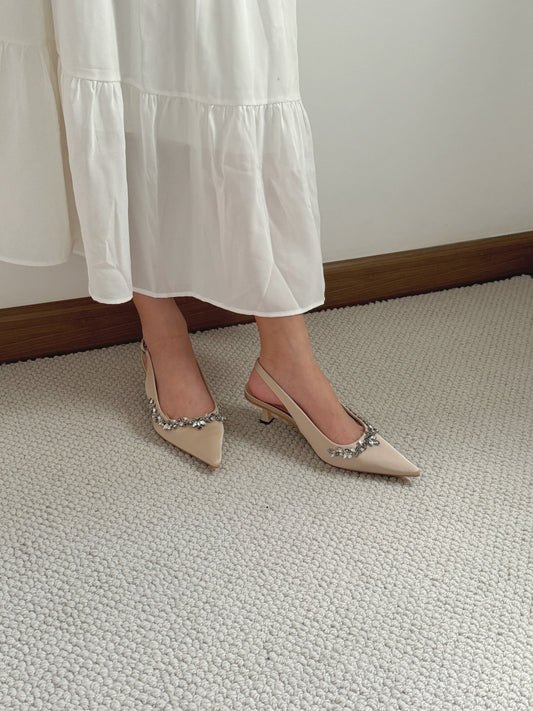 Gloria Rhinestone Pointy Heels (Champagne)