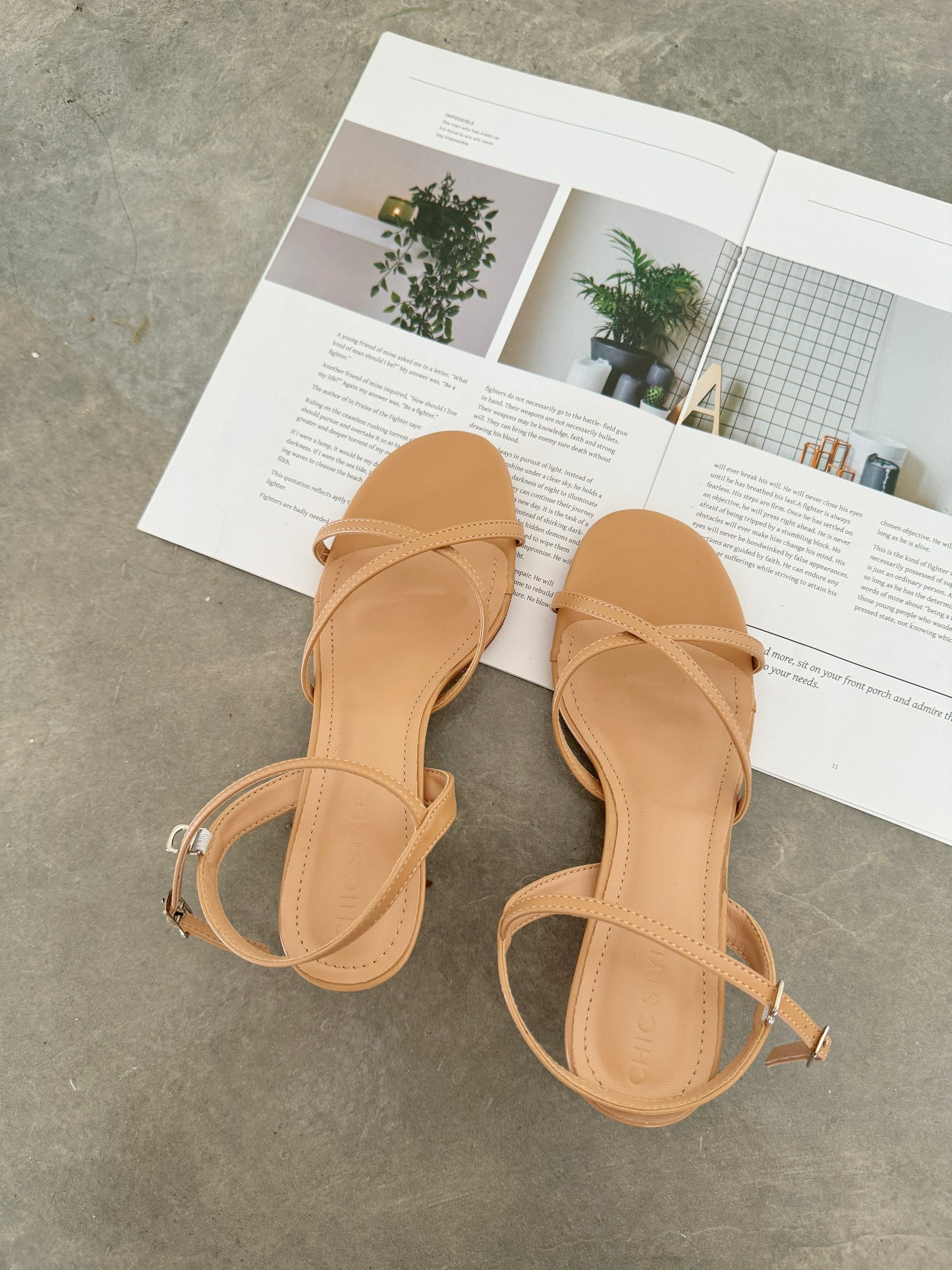 Ally Cross Strappy Sandals (Beige)