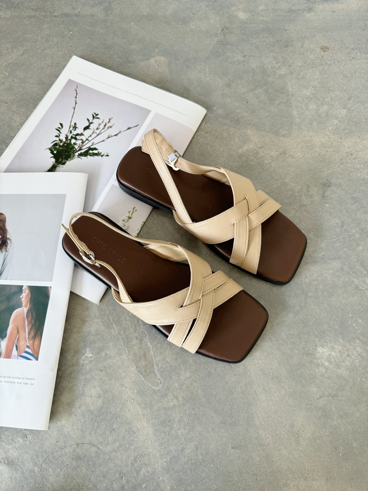 Leyna Cross Slingback Sandals (Khaki)