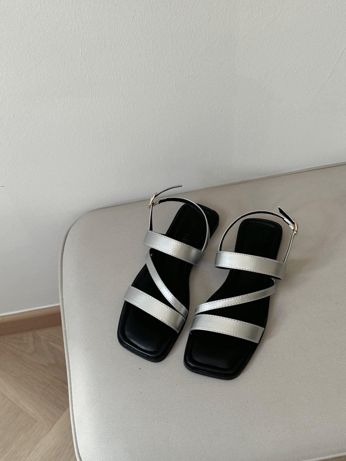 Laura Irregular Strap Sandals (Silver)