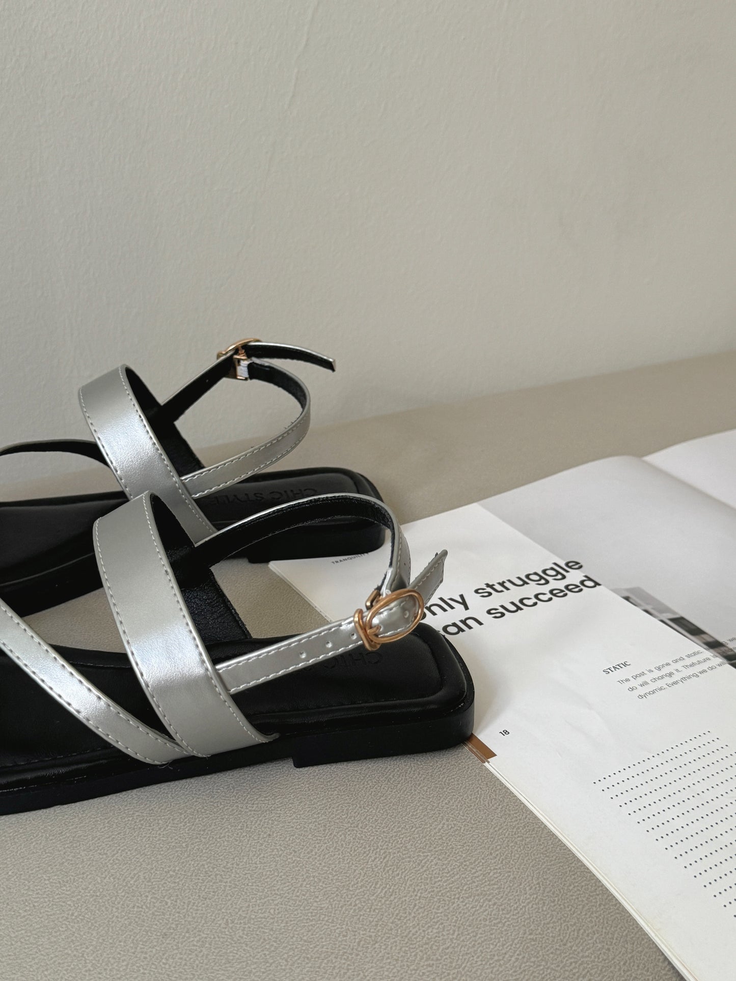 Laura Irregular Strap Sandals (Silver)