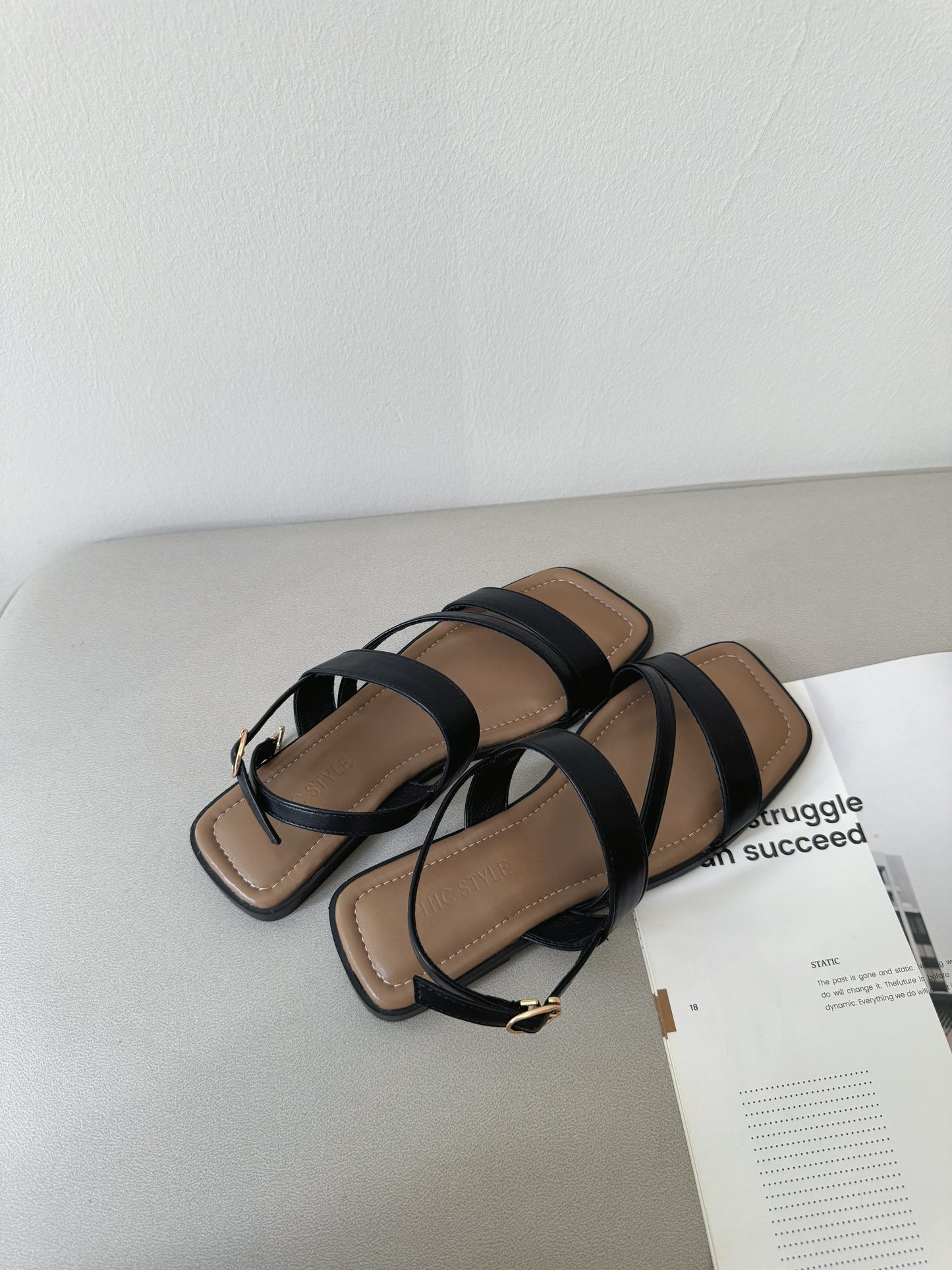 Laura Irregular Strap Sandals (Black)
