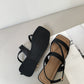 Laura Irregular Strap Sandals (Black)