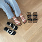 Laura Irregular Strap Sandals (Beige)